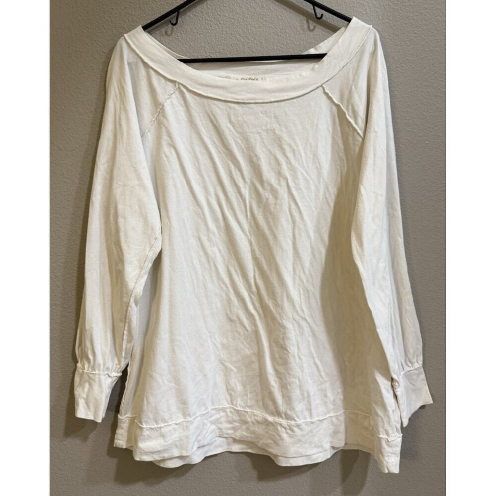 We the Free Women's White Shirt Top Boat Neck Sz M 100% Cotton Oversized Casual